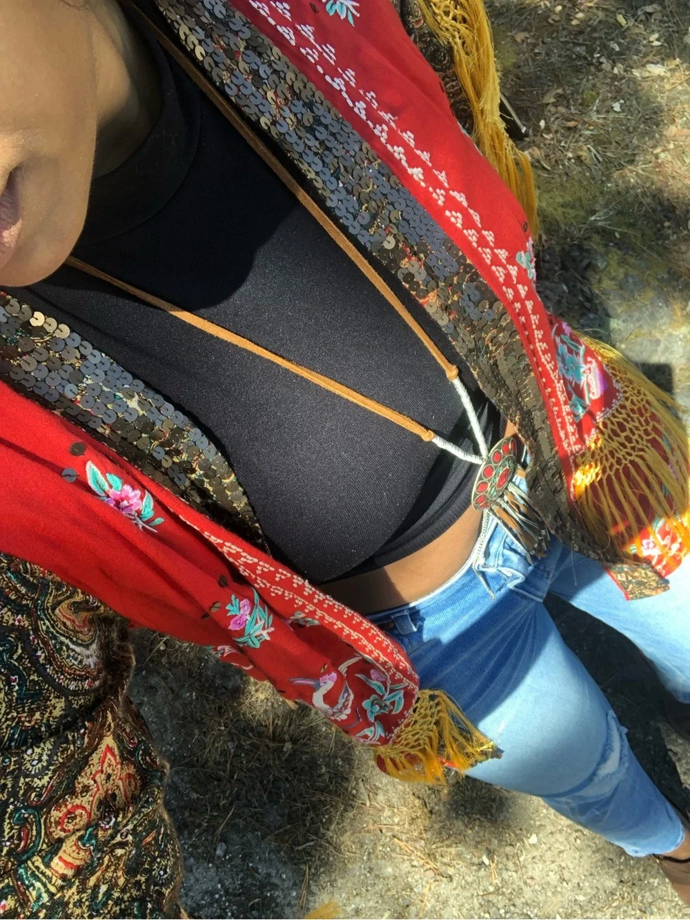 Free People Embroidered Fringe Kimono